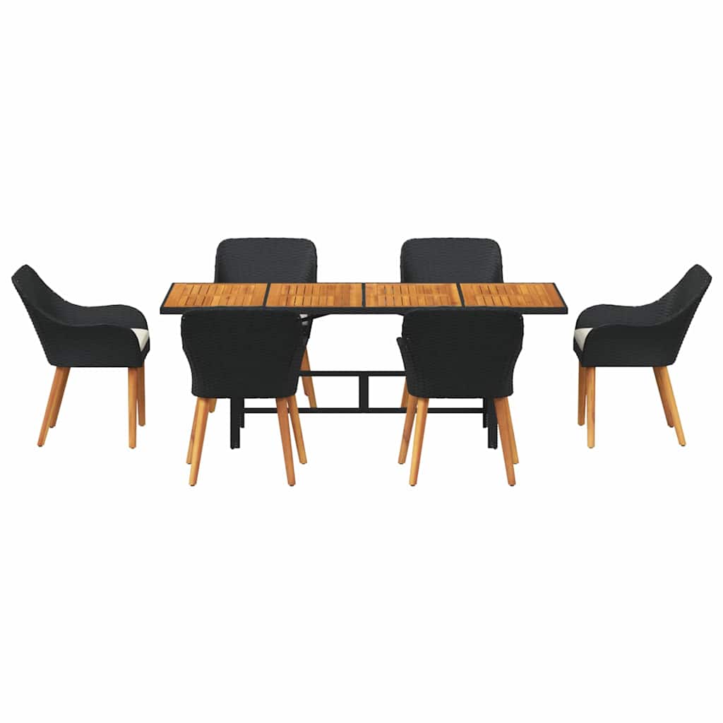Garten Essgruppe mit Kissen 7 pcs Schwarz Poly-Rattan