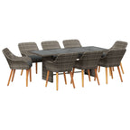 Garten Essgruppe mit Kissen 9 pcs Grau Poly-Rattan
