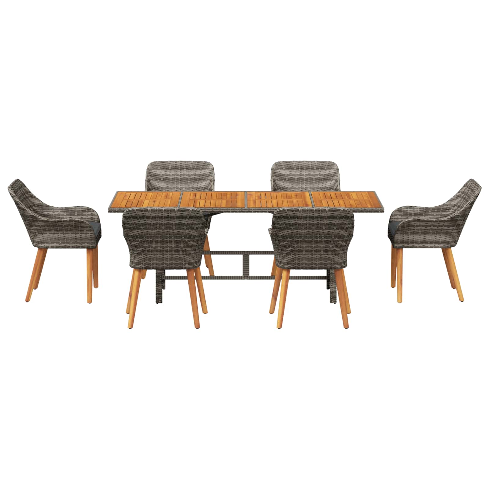 Garten Essgruppe mit Kissen 7 pcs Grau Poly-Rattan