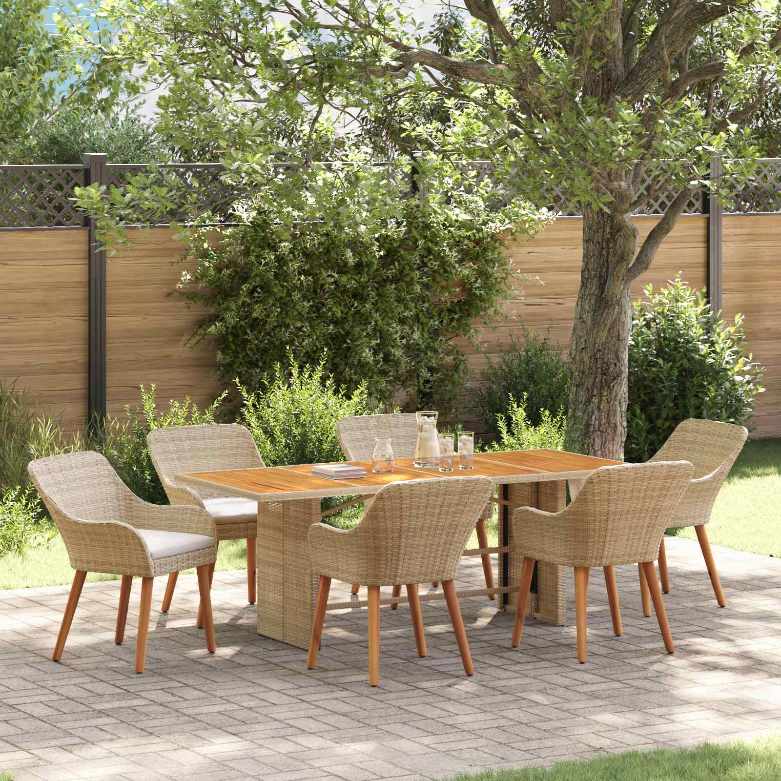 Garten Essgruppe mit Kissen 7 pcs Beige Poly-Rattan
