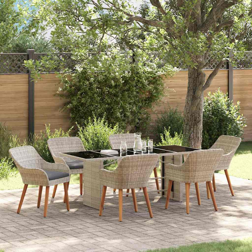 Garten Essgruppe 7 pcs Hellgrau Poly-Rattan