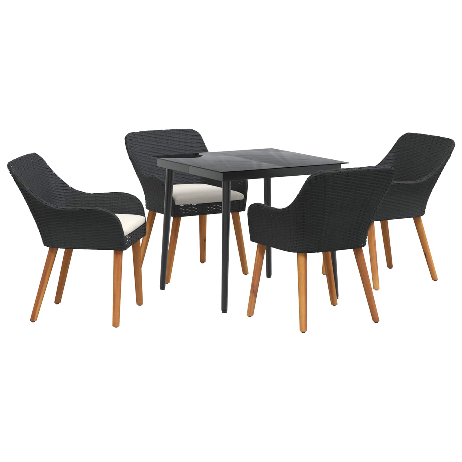 Garten Essgruppe mit Kissen 5 pcs Schwarz Poly-Rattan