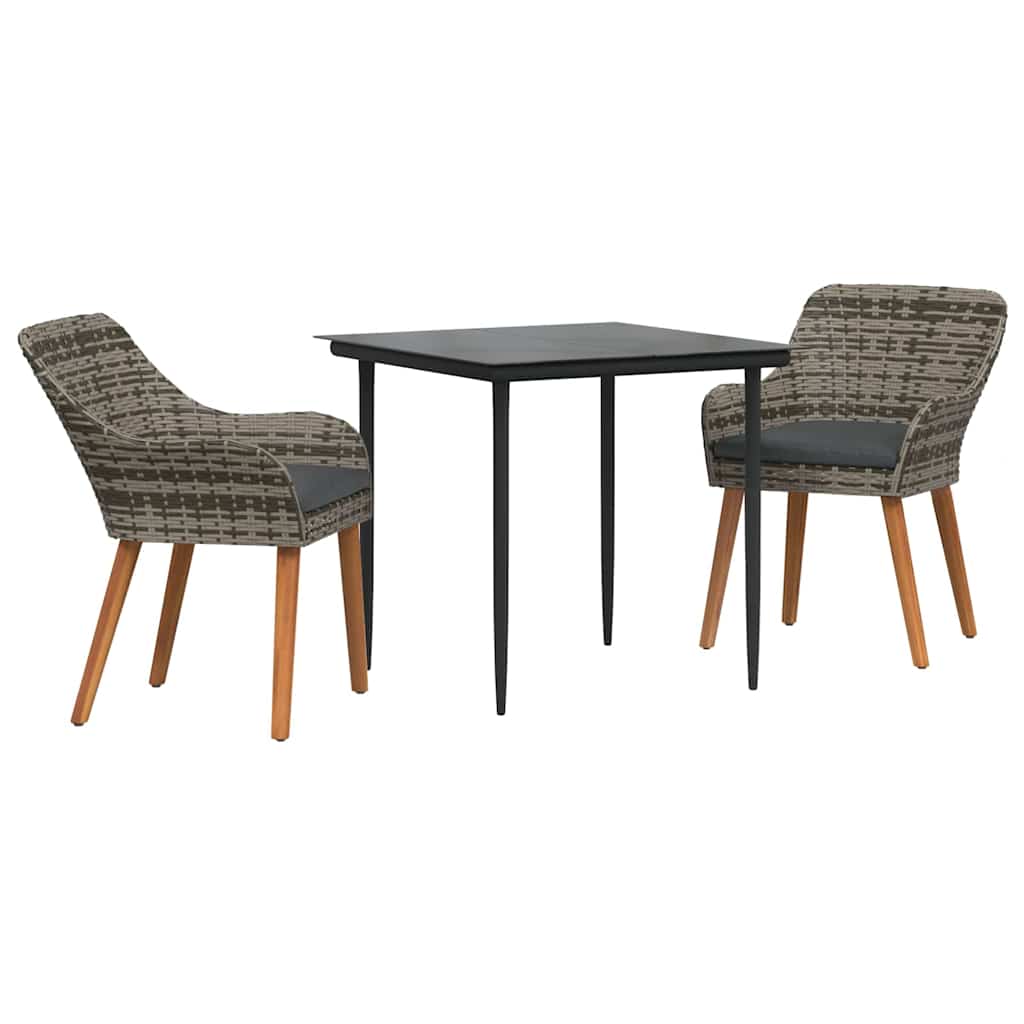 Garten Essgruppe mit Kissen 3 pcs Grau Poly-Rattan