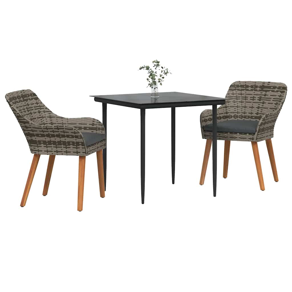 Garten Essgruppe mit Kissen 3 pcs Grau Poly-Rattan