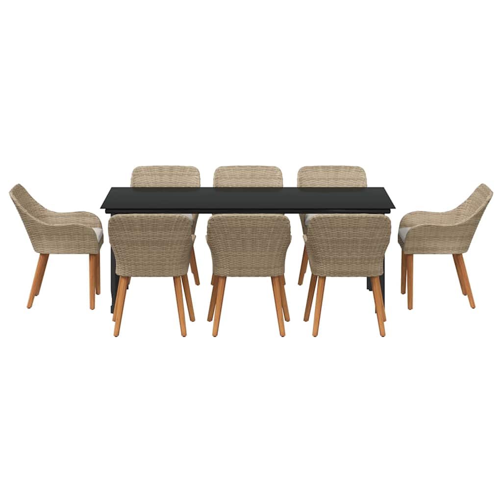 Garten Essgruppe mit Kissen 9 pcs Beige Poly-Rattan
