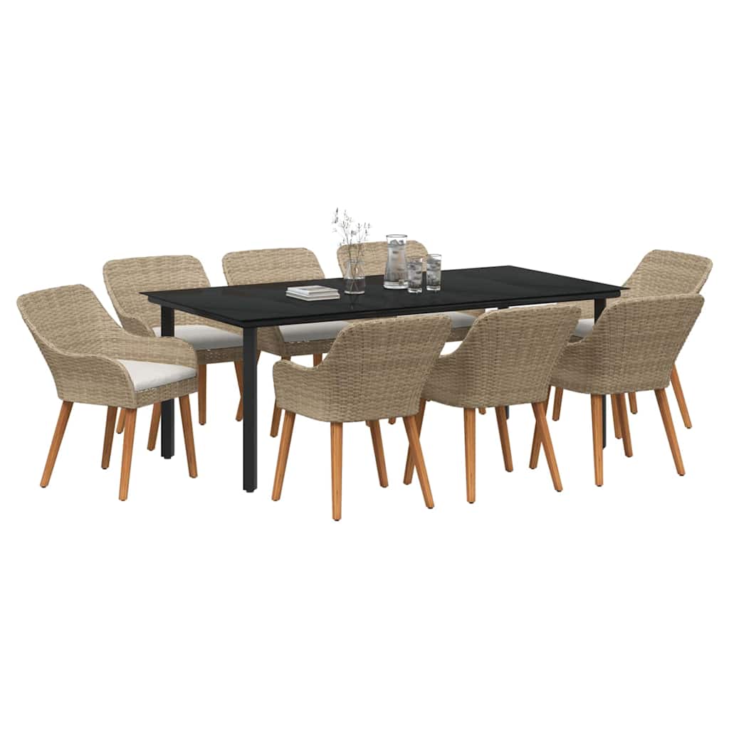 Garten Essgruppe mit Kissen 9 pcs Beige Poly-Rattan