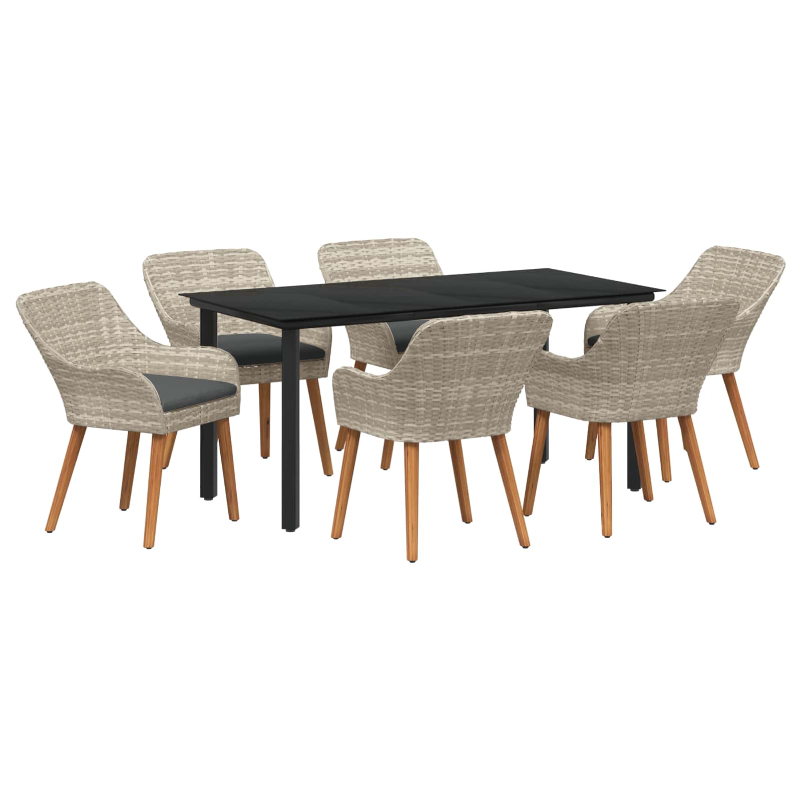Garten Essgruppe mit Kissen 7 pcs Hellgrau Poly-Rattan