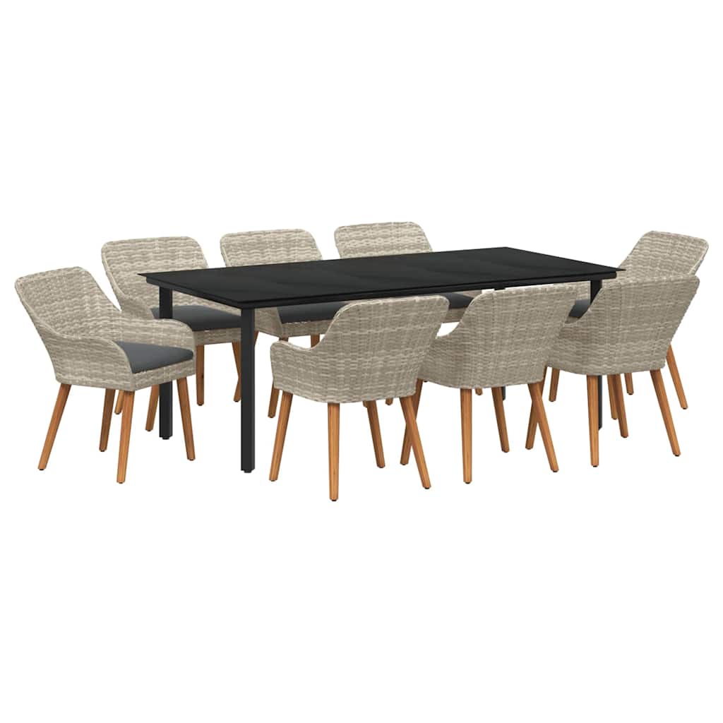 Garten Essgruppe mit Kissen 9 pcs Hellgrau Poly-Rattan