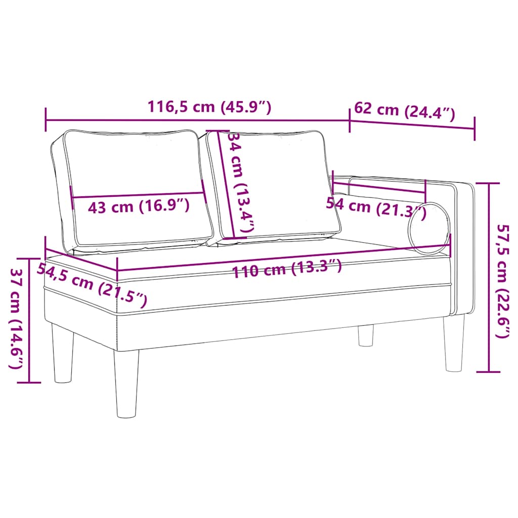 Chaiselongue mit Kissen Gelb Samt