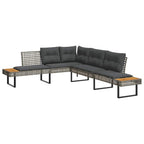 2-tlg. Garten-Sofagarnitur mit Kissen Grau Poly Rattan Glas