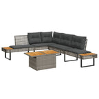 2-tlg. Garten-Sofagarnitur mit Kissen Grau Poly Rattan Akazie