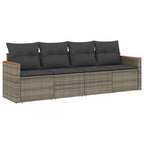 4-tlg. Garten-Sofagarnitur mit Kissen Grau Poly Rattan