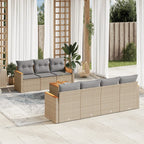 8-tlg. Garten-Sofagarnitur mit Kissen Beige Poly Rattan