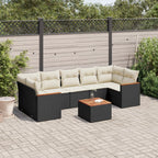8-tlg. Garten-Sofagarnitur mit Kissen Schwarz Poly Rattan