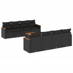 9-tlg. Garten-Sofagarnitur mit Kissen Schwarz Poly Rattan