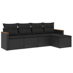 5-tlg. Garten-Sofagarnitur mit Kissen Schwarz Poly Rattan