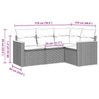4-tlg. Garten-Sofagarnitur mit Kissen Schwarz Poly Rattan