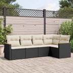 5-tlg. Garten-Sofagarnitur mit Kissen Schwarz Poly Rattan
