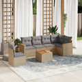 7-tlg. Garten-Sofagarnitur mit Kissen Beige Poly Rattan