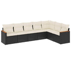 7-tlg. Garten-Sofagarnitur mit Kissen Schwarz Poly Rattan
