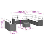 10-tlg. Garten-Sofagarnitur mit Kissen Grau Poly Rattan