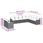 10-tlg. Garten-Sofagarnitur mit Kissen Schwarz Poly Rattan