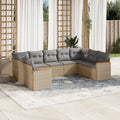 9-tlg. Garten-Sofagarnitur mit Kissen Beige Poly Rattan