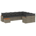 10-tlg. Garten-Sofagarnitur mit Kissen Grau Poly Rattan