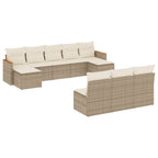 10-tlg. Garten-Sofagarnitur mit Kissen Beige Poly Rattan