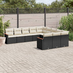 11-tlg. Garten-Sofagarnitur mit Kissen Schwarz Poly Rattan