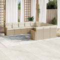 11-tlg. Garten-Sofagarnitur mit Kissen Beige Poly Rattan