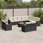 13-tlg. Garten-Sofagarnitur mit Kissen Schwarz Poly Rattan