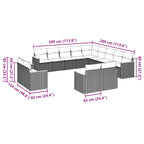 13-tlg. Garten-Sofagarnitur mit Kissen Schwarz Poly Rattan