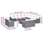 14-tlg. Garten-Sofagarnitur mit Kissen Schwarz Poly Rattan