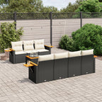 8-tlg. Garten-Sofagarnitur mit Kissen Schwarz Poly Rattan