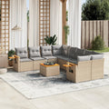9-tlg. Garten-Sofagarnitur mit Kissen Beige Poly Rattan