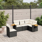 5-tlg. Garten-Sofagarnitur mit Kissen Schwarz Poly Rattan