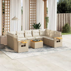 10-tlg. Garten-Sofagarnitur mit Kissen Beige Poly Rattan