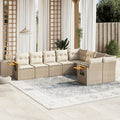9-tlg. Garten-Sofagarnitur mit Kissen Beige Poly Rattan
