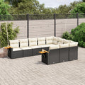 10-tlg. Garten-Sofagarnitur mit Kissen Schwarz Poly Rattan