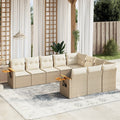 10-tlg. Garten-Sofagarnitur mit Kissen Beige Poly Rattan