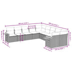10-tlg. Garten-Sofagarnitur mit Kissen Grau Poly Rattan