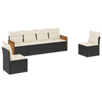 6-tlg. Garten-Sofagarnitur mit Kissen Schwarz Poly Rattan