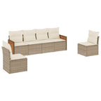 6-tlg. Garten-Sofagarnitur mit Kissen Beige Poly Rattan