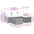 5-tlg. Garten-Sofagarnitur mit Kissen Grau Poly Rattan