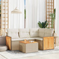 5-tlg. Garten-Sofagarnitur mit Kissen Beige Poly Rattan