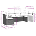 5-tlg. Garten-Sofagarnitur mit Kissen Grau Poly Rattan