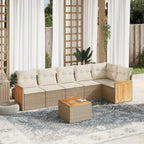 7-tlg. Garten-Sofagarnitur mit Kissen Beige Poly Rattan