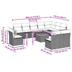 11-tlg. Garten-Sofagarnitur mit Kissen Schwarz Poly Rattan