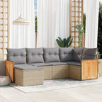 6-tlg. Garten-Sofagarnitur mit Kissen Beige Poly Rattan